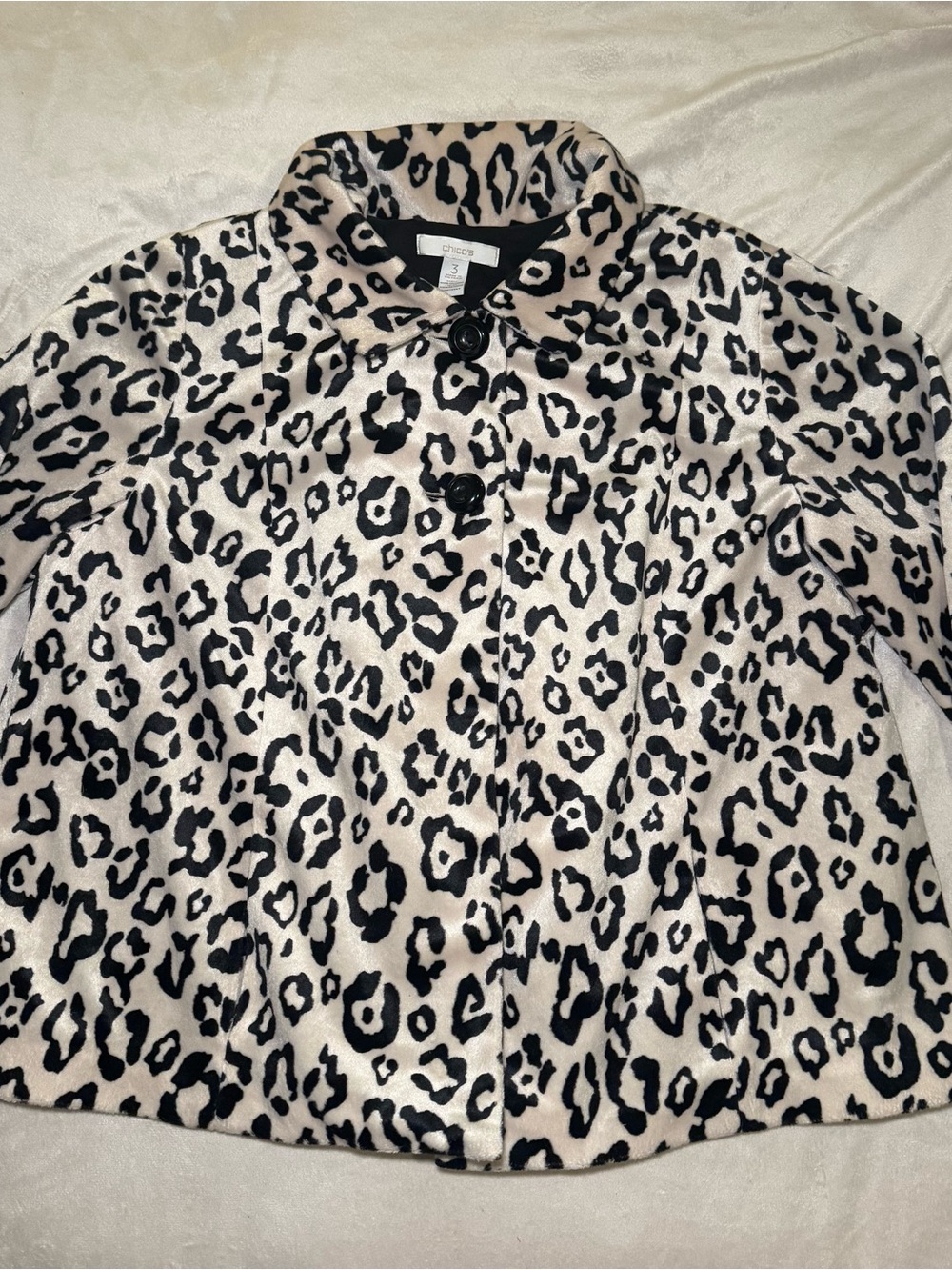 Chico's Black & Cream Leopard Print Pea Coat